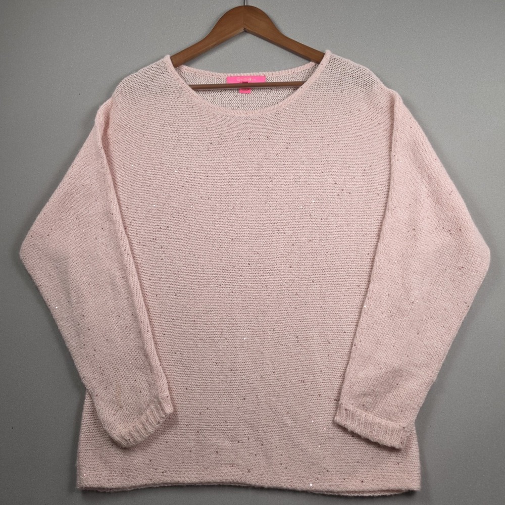 Lilly Pulitzer Soleen Sweater Womens M Pink Sparkle Knit Dolman Sleeve Boat Neck